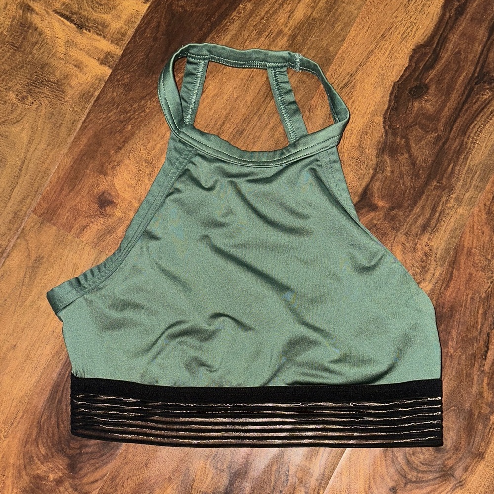 Victoria's Secret Green Halter Sports Bra with Black Trim